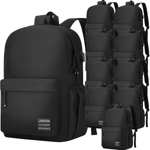 10 PCS Black Backpack for School Teens Boys Girls, Lightweight Casual Backpacks for Men and Women, Classic Basic Water Resistant Casual Daypack, 15.6 Inch Laptop Bookbag for College High School Work - size: 10Pcs-15.6 Inch