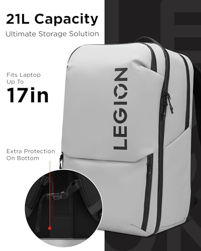 Lenovo Legion Gaming Laptop Backpack GB800, 21L Capacity, Fits 17-inch Laptops, Water Resistant, Three Main Compartments & 19 Specialiized Pockets, Light Grey - size: 17 inches, style: Gb800 Light Gray