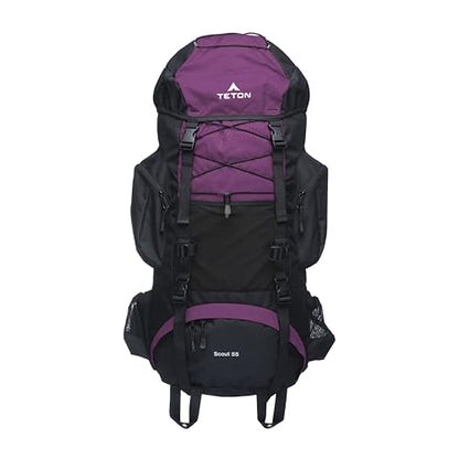 Teton 55L Scout Internal Frame Backpack for Hiking, Camping, Backpacking, Travel, Rain Cover Included, Huckleberry - color: Huckleberry, size: 55L
