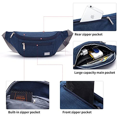 TINYAT Large Fanny Pack Travel Waist Bag Lightweight for Men&Women with Adjustable Strap T206 Blue - color: Blue