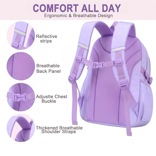3PCS Kids Backpack Set, School Backpack with Lunch Bag & Pencil Case, Lightweight Waterproof Bookbag for Kids (Purple Sequin) - color: Purple Sequin