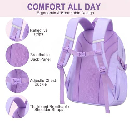 3PCS Kids Backpack Set, School Backpack with Lunch Bag & Pencil Case, Lightweight Waterproof Bookbag for Kids (Purple Sequin) - color: Purple Sequin