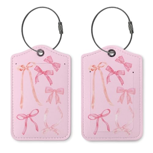 Pink Bow Luggage Tag,Coquette Preppy Luggage Tags for Suitcases,Trendy 2 Pack Luggage Tags for Travel,Funky Teen Girls Gifts Suitcase Tags - color: Small Pink Bow