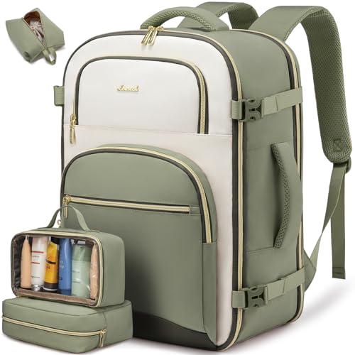 LOVEVOOK Travel Essentials Carry on Backpack 50L Travel Backpack for Women Men,Waterproof TSA Personal Item Travels Bag Airline Flight Approved,Large Carry on Luggage Laptop Backpack with Packing Cube - color: Bean Green - Light Yellow - Dark Olive Green,