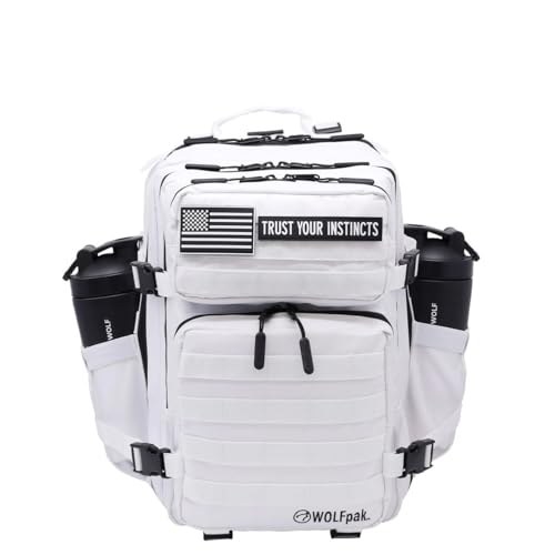 WOLFpak 25L Athletic Gym Backpack - Durable 1000D Waterproof Oxford Material with MOLLE Webbing, Laptop Pocket & Dual Cup Holders, Durable Fitness/Travel/Military Daypack (Polar White) - color: Polar White