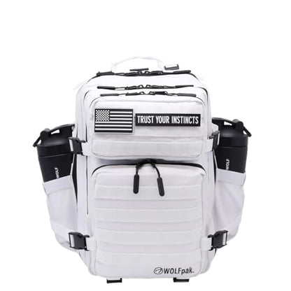 WOLFpak 25L Athletic Gym Backpack - Durable 1000D Waterproof Oxford Material with MOLLE Webbing, Laptop Pocket & Dual Cup Holders, Durable Fitness/Travel/Military Daypack (Polar White) - color: Polar White