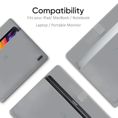 ARZOPA 14.0" Portable Monitor Sleeve Bag, PU Leather Laptop Tablet Case, Grey - size: 14.0"