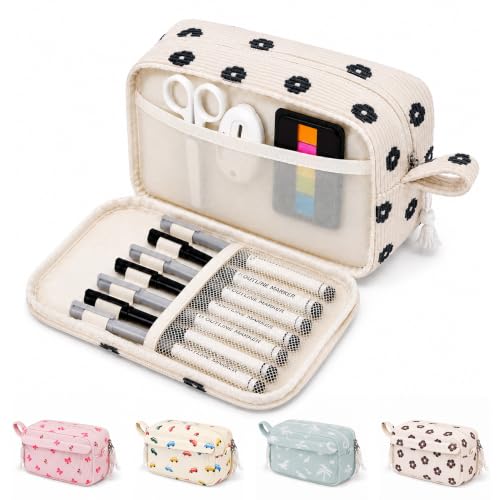 Big Capacity Pencil case,Soft Corduroy Pencil Bag with 3 Compartment,Pencil Pouch School Supplies Cute Pencil Box Pencil Bag for Teen Girls Boys College (Black Floral) - color: Black Floral