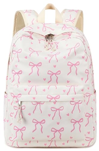 LOIDOU Girls Backpack for Kids Cute School Bookbag - color: Bow Tie Beige, size: L-17"