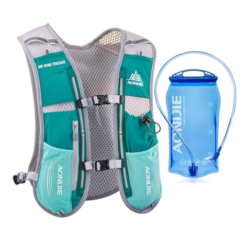 AONIJIE Hydration Vest Pack Backpack 5L 5.5L Marathoner Running Vest Race Hydration for Women and Men Trail Run Hiking Jogging - color: Mint Green +1.5L