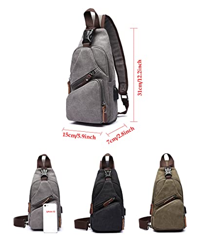 Canvas Sling Bag Crossbody Backpack Shoulder Casual Rucksack for Men Women Outdoor Cycling Hiking Travel Fishing Black - color: Black