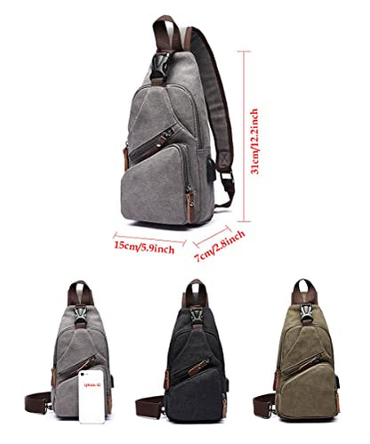 Canvas Sling Bag Crossbody Backpack Shoulder Casual Rucksack for Men Women Outdoor Cycling Hiking Travel Fishing Black - color: Black