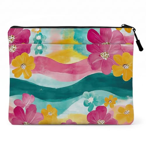 13.3 inch Laptop Case, Watercolor Wavy Stripe Floral Print Laptop Sleeve, Soft Velvet Computer Sleeve with Pocket, Compatible with 13-13.3 Slim Laptops, Aesthetic Notebook Cover Bag for Business Work - color: Watercolor Floral 1419