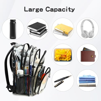 Cusangel Clear TPU XL Backpack,18" See Through Heavy Duty Bookbag,18 x8 x13inch X-Large Capacity Stadiums, warehouses,other security check locations(Black) - color: Black-a-18in