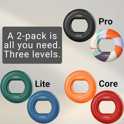 Grip Strength Trainer - Grip Strength Ring, Forearm Strengthener, Hand Strengthening Device, and Hand Gripper Strengthener. 2-pack - color: Lite