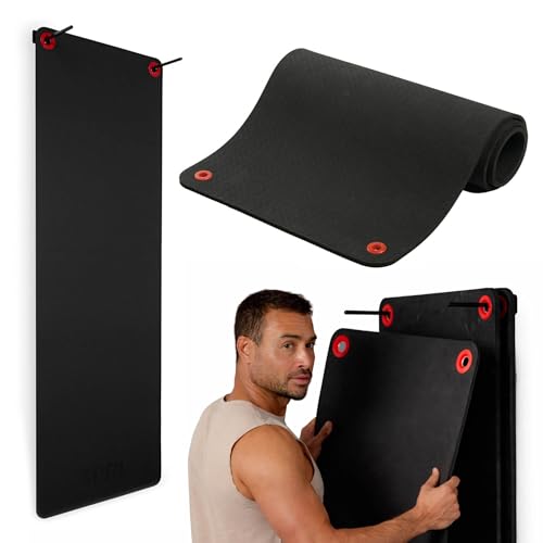 SPRI Hanging Exercise Mats for Gyms, Closed-Cell Foam Yoga & Fitness Mats with Grommets, Thick Workout Mats for Studios & Group Fitness Classes, Wall Rack Mat Holder Storage, Black - style: 71" L x 23" W x 5/8"