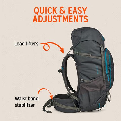Kelty Asher Backpack, Daypack to Multi-Day Backpacking Capacity, Hiking, Lightweight Travel Pack, Internal Frame (65L Beluga) - color: Beluga/Stormy Blue, size: 65L
