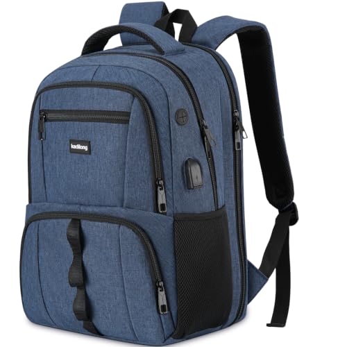 kadilong 17.3 Inch Laptop Backpack for Men,Anti Theft School Bookbag Sturdy for Boys Teenager Student High School College,Computer Knapsack Mochila USB Charger - color: Darkblue, size: 17,3 inch