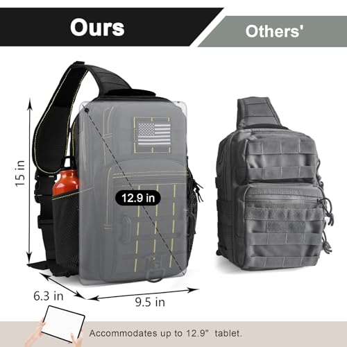 Rover Sling Pack Tactical Shoulder Sling Bag Backpack with Bottle Holder Crossbody Chest Bag, Black with Yellow - color: Black With Yellow