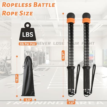 Cordless Battle Ropes 2 Pcs, Adjustable Ropeless Battle Ropes Adjustable Weight for Men & Women, Portable Arm Exerciser for Strength Building, HIIT and Low-Impact Aerobic Training-Black