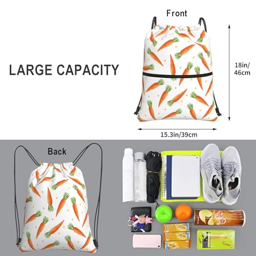 Easter Cartoon Carrots Drawstring Backpack, Waterproof Drawstring Bag for Gym Sports Easter Party Gift, Women Men Durable Sackpack Bag with Front Zipper Pocket and Inside Zipper Pocket - color: Easter Cartoon Carrots