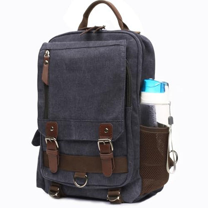 mygreen Canvas Cross Body Messenger Bag Shoulder Sling Backpack Travel Rucksack - color: Black With Shoulder Zipper, size: Large