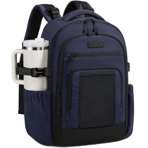 LOVEVOOK Laptop Backpack for Women with Large Cup Holder,15.6 Inch Work Computer Bag with Chest Buckle Back Pad Shoulder Buckle,Waterproof Business Backpack College Teacher Bag for Gift Travel - color: Navy Blue, size: 15.6 Inch