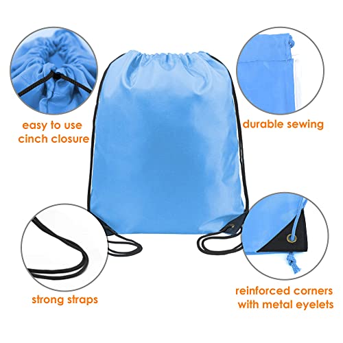 BeeGreen 20 pieces Wholesale Sky Blue Drawstring Backpack Bags Cinch Bags Bulk Heavy Duty String Backpack Machine Washable Lightweight Sackpack Outdoor Sport Bags for Women Men - color: Sky Blue