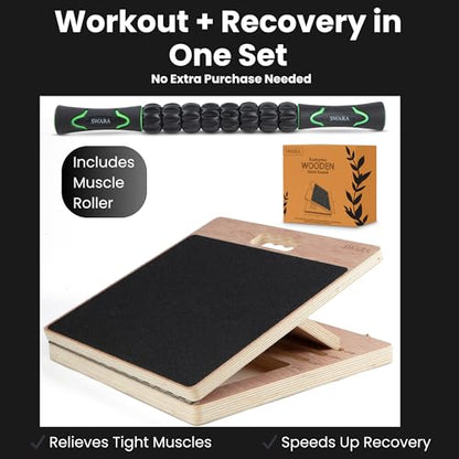 14″ Wide Premium Portable Wooden Slant Board, Thicker Bottom – Professional Adjustable Calf Stretching, Beginner & Rehab Friendly, Exercise Guide and Bonus Muscle Roller, Squats, Physical Therapy - color: Natural, size: 14x14 Inch