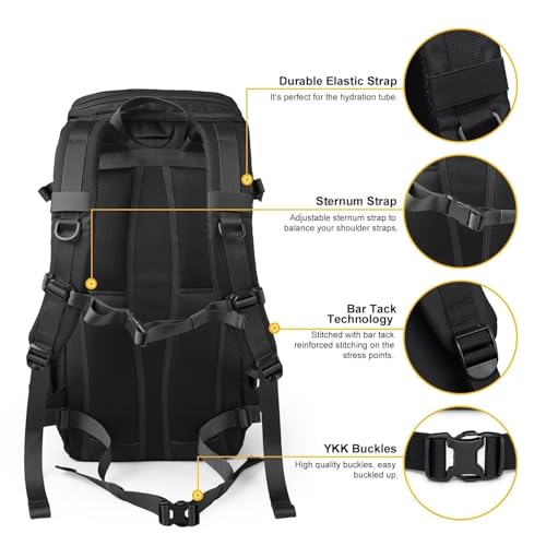 Mardingtop Tactical Backpacks Molle Hiking daypacks for Motorcycle Camping Hiking Military Traveling,25L Backpack - color: Black
