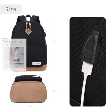 abshoo Classical School Backpack For Middle High School Water Resistant Bookbag College Travel Daypack (Black) - color: Black