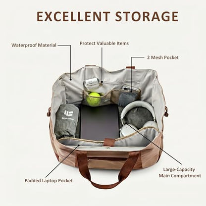 Smartway Pickleball Tote Bag for Women with Detachable Racket Sleeve - color: Brown