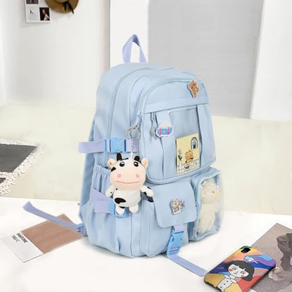 Kawaii Backpack for Girls Cute Aesthetic Backpack Bookbag with Pins Accessories Pendant for School - color: Sky Blue