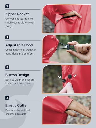 SaphiRose Unisex Rain Poncho Waterproof Raincoat Hooded for Adults Women with Pockets - color: Burgundy