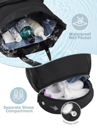 RHDZO Drawstring Backpack with Shoe Compartment and Wet Pocket, Large Black - color: Large Black, size: Large
