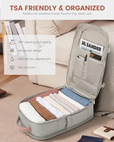 LOVEVOOK Large Travel Backpack For Women, 50L Carry On Backpack Flight Approved, TSA Personal Item Bag, Waterproof Laptop Backpack Fits 18 Inch Laptop, Business Weekender Overnight With 3 Cubes, Grey - color: Pink-grey, size: 50l-18 Inch-4pcs