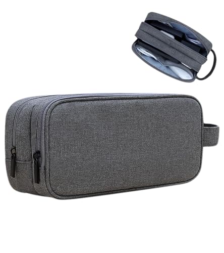 Teskyer Cable Organizer Bag, Travel Electronics Accessories Organiser, Protable Tech Pouch for Phone Chargers, Cables, Flash Drive, Power Bank, Hard Drive, Dark Grey, 23.5 x 12 x 9 cm, Double-Layer - color: Dark Grey, size: Double Layer
