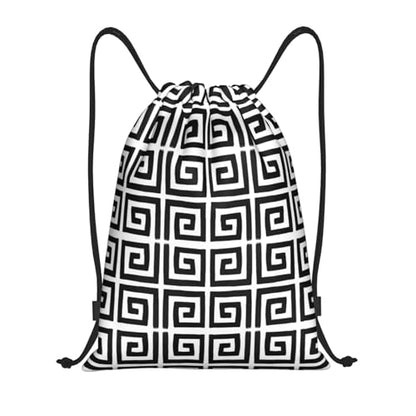 Greek Key Drawstring Backpack Outdoor Sport Sackpack Casual Daypackfor Women Men - size: Small