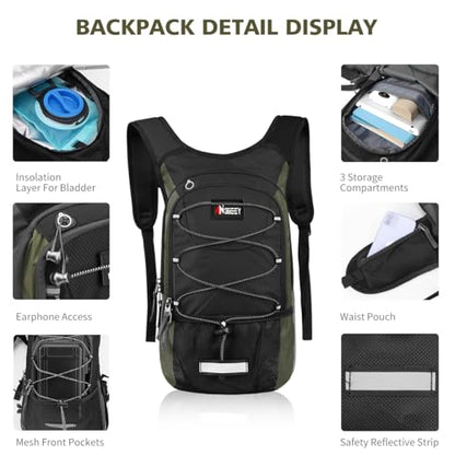 Hydration Pack, Insulated Hydration Backpack with 2L Hydration Bladder, Hiking Backpack for Men Women Kids, Water Backpack for Hiking, Running, Cycling, Camping - color: Black Olive