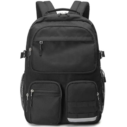Lohol Water Resistant Backpack with Multifunctional Pockets for Teens, Durable Bookbag fits 15.6 inch Laptop for School Travel College, 25L (Black) - color: Black
