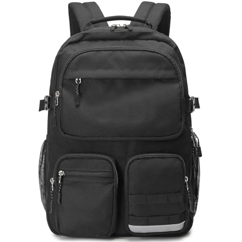 Lohol Water Resistant Backpack with Multifunctional Pockets for Teens, Durable Bookbag fits 15.6 inch Laptop for School Travel College, 25L (Black) - color: Black