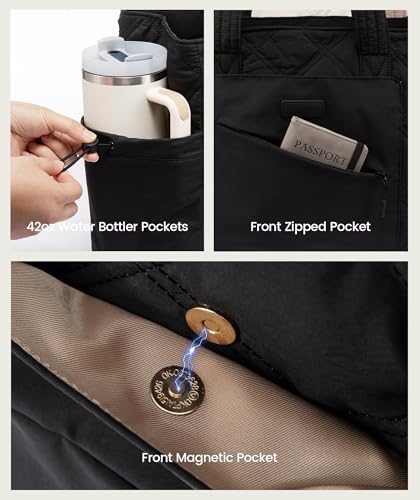 LOVEVOOK Tote Bag for Women, puffer tote bag for Work Travel Nurse, Lightweight quilted Bags with Compartments - color: L-17.3 Inch-black
