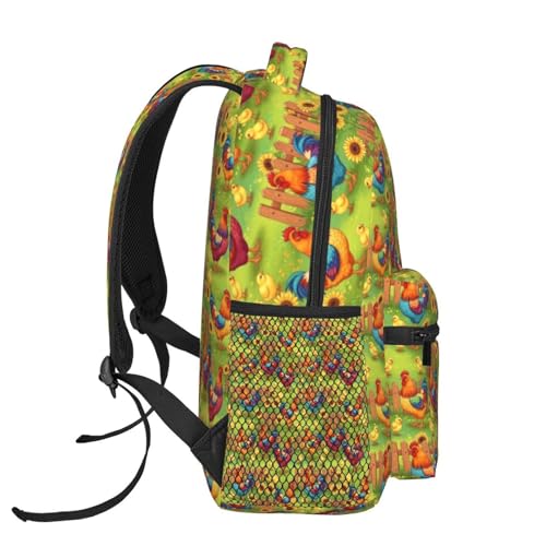 Casual Backpack Rooster Chicken Garden Flowers Painting, Lightweight Hiking Daypack with Water Bottle Holder for Travel - color: Pattern (271)