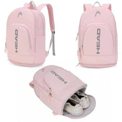 HEAD Gym Tennis Backpack for Women with Shoes Pocket Fits 15.6 inch Laptop - color: Pink With Bottom Pocket