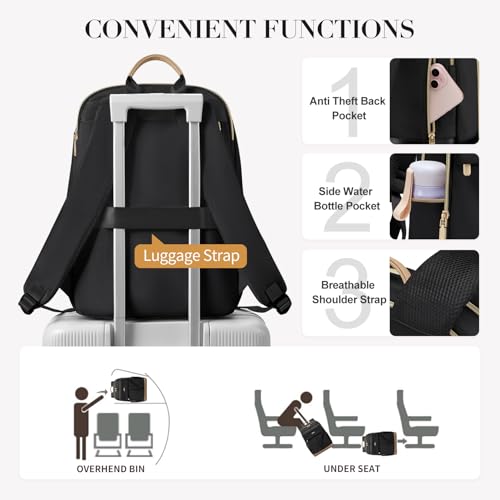 VNINE Laptop Backpack for Women 16 Inch Work Bag with Laptop Compartment Large Travel College Backpack | with Laptop Compartment - color: Black