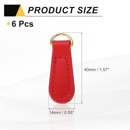 uxcell 6pcs Zipper Pull, 1.57 Inch Leather Zip Puller Zipper Replacement Repair Kit Head Handle for Luggage Clothing Jackets Backpacks Boots, Red - color: Red