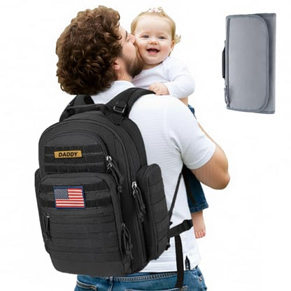 SHARKMOUTH Dad Diaper Bag Military - Large Baby Diaper Backpack with Changing Pad for Travel Camping Trips Park - Newborn Baby Shower Gifts Black - color: Black W/ Changing Pad