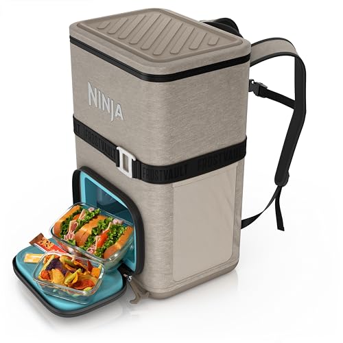 Ninja | Backpack Cooler | FrostVault Go 36 Can Soft Cooler | Leakproof Zipper with Built in Can Opener, 2 Ice Packs & Dry Storage Drawer | for Hiking, Camping & More | Birch Beige | FF136CS - color: Beige, size: 36 Can