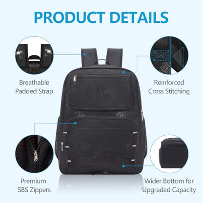 Paxiland Mesh Backpack Heavy Duty See Through Mesh Bookbag Large Backpack 19×14×9‘’ for School Travel Swimming Outdoor Sports Beach, Black Plus-40L - color: Black Plus-40l