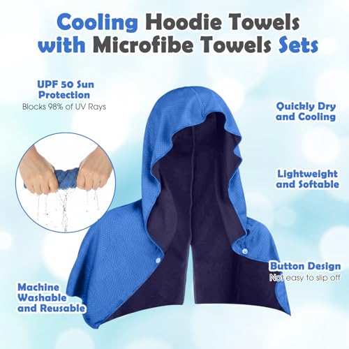 8 Pack Cooling Hooded Towels Set Cooling Towels for Neck and Face Microfiber Soft Breathable Sweat Rags Ice Scarf for Hot Weather Gym, Sports, Camping, Workout, Running, Outdoor Activities